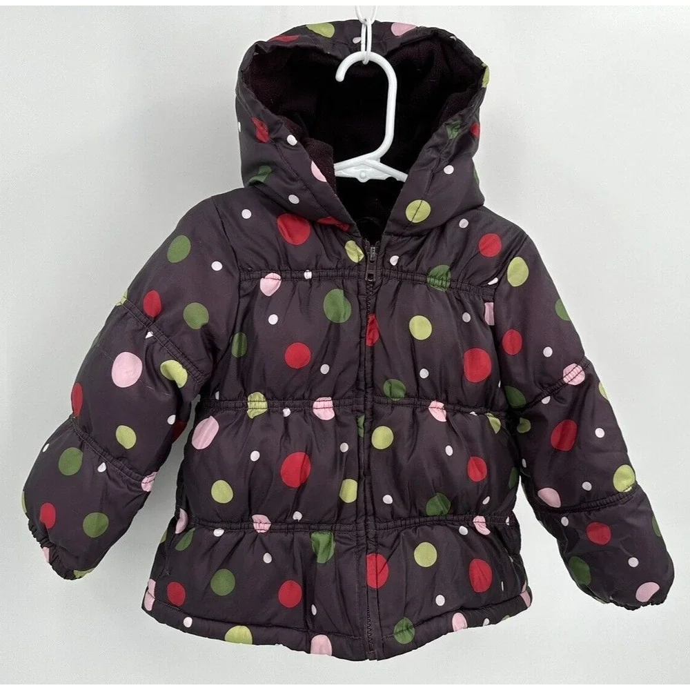 GYMBOREE PURPLE POLKA DOT FLEECE LINED PUFFER COAT‎ Toddler Girl Size 2T - 3T